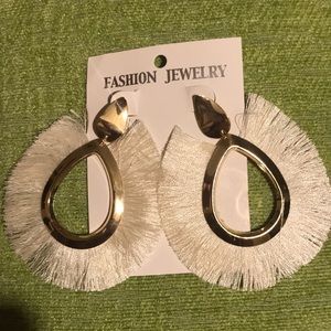 Gold and white statement earrings